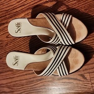 Soft Black/White slip on 2" heel sandals